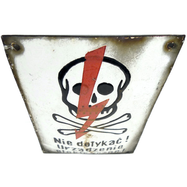Plaque émaillée polonaise Danger de mort Haute-tension (dessus 3/4)