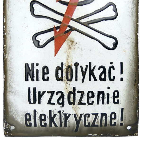 Plaque émaillée polonaise Danger de mort Haute-tension (détail)