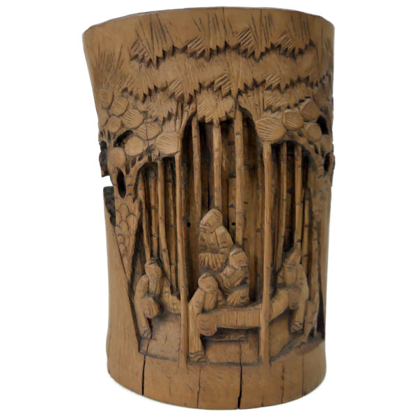 Pot à pinceaux chinois ancien en bambou sculpté Art chinois (face)