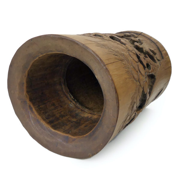 Pot à pinceaux chinois ancien en bambou sculpté Art chinois (dessus 3/4)