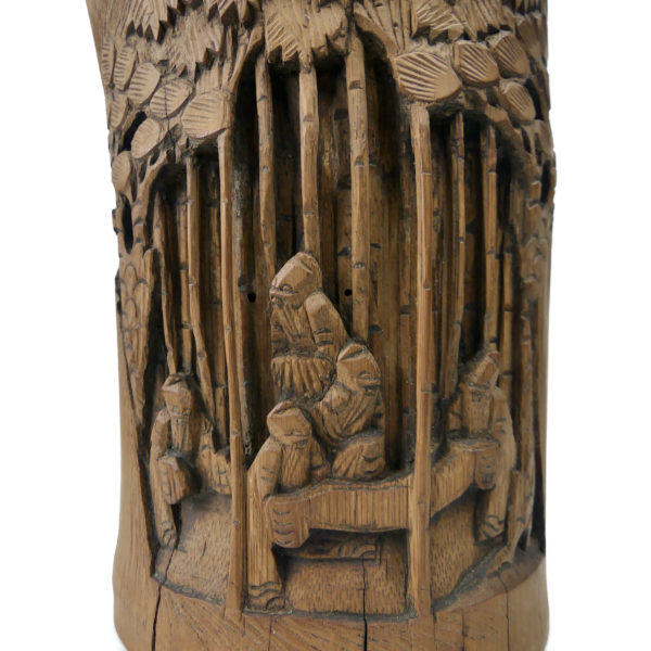 Pot à pinceaux chinois ancien en bambou sculpté Art chinois (détail)