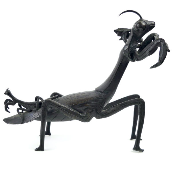 Mante religieuse gauche ancienne en bronze patiné Art Nouveau Bronze animalier (profil)