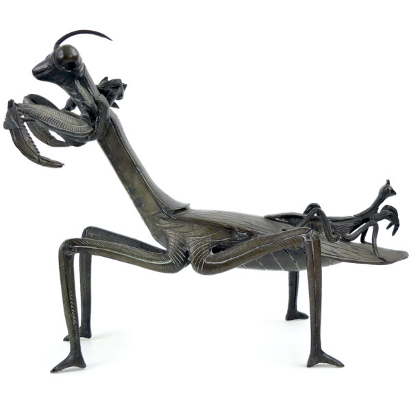 Mante religieuse droit ancienne en bronze patiné Art Nouveau Bronze animalier (profil)