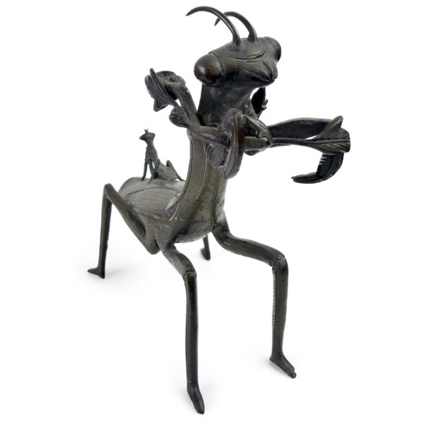 Mante religieuse droit ancienne en bronze patiné Art Nouveau Bronze animalier (3/4)