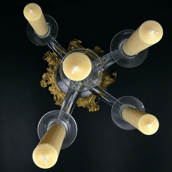 Grand chandelier soufflée bouche en verre de Murano et bronze doré Italie XIXe (dessus)