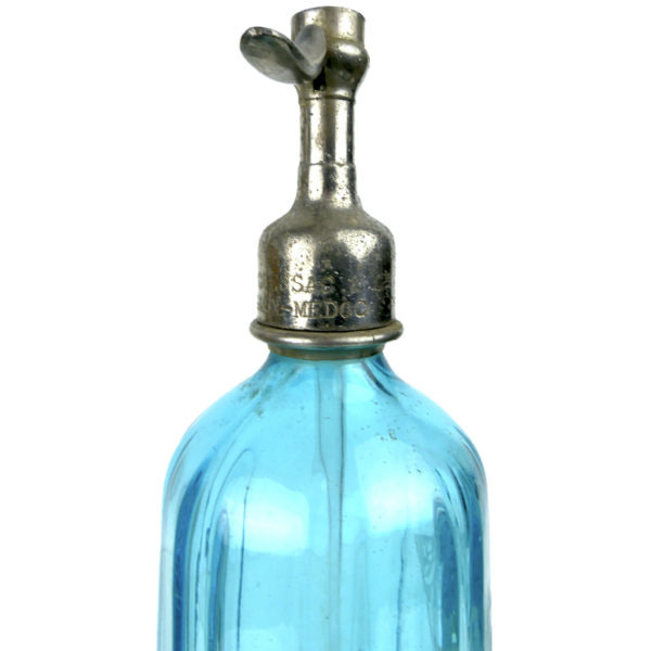 Siphon bleu en ouraline Carafe à eau de Seltz de 1938 Margaux France (détail)