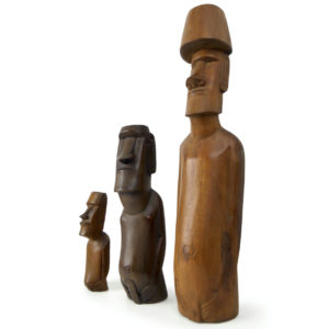 3 Moaï Rapa Nui anciens sculptés en bois précieux Île de Pâques (3/4)