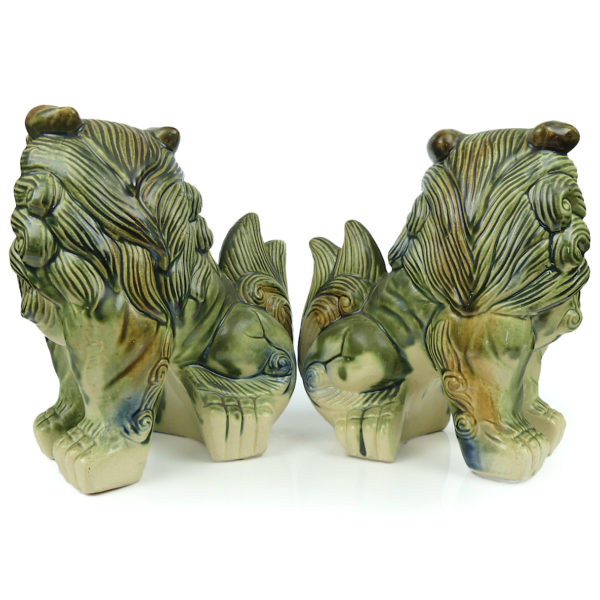 Paire de Shisa lions en porcelaine japonaise d’Okinawa Shi-Shi Période Shōwa (dos)