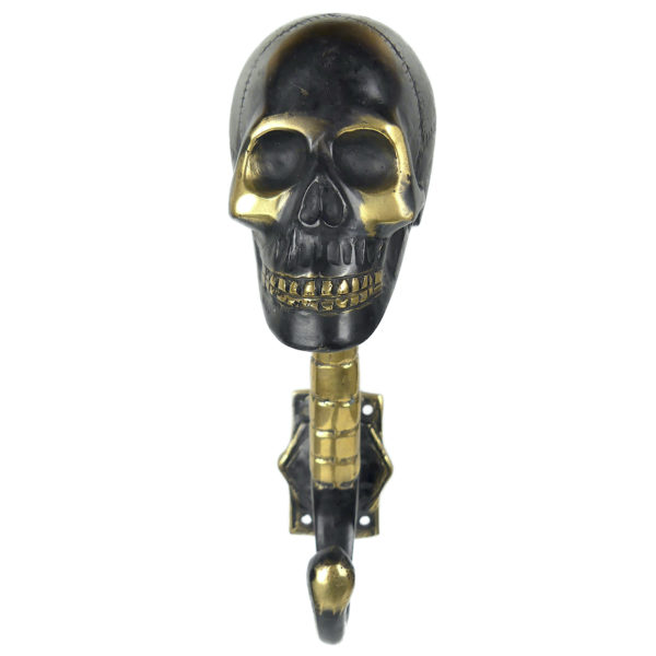 Deux patères Skull tête de mort et crochet en laiton à patine noir Curiosités (face)