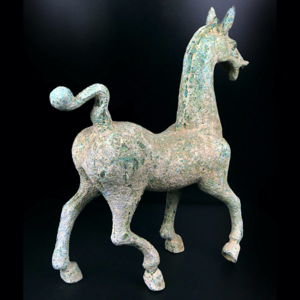 Grand cheval Han en bronze Art chinois Style Han Chine Collection asiatique (3/4 dos)