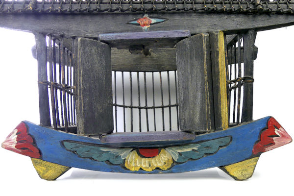 Grande cage à oiseaux thaïlandaise ancienne et rare fabriquée à la main (détail)