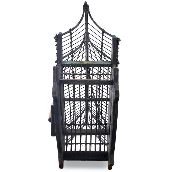 Grande cage à oiseaux thaïlandaise ancienne et rare fabriquée à la main (dessous)