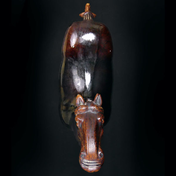 Grand cheval chinois style Tang brun en terre cuite émaillée Art chinois (dessus)