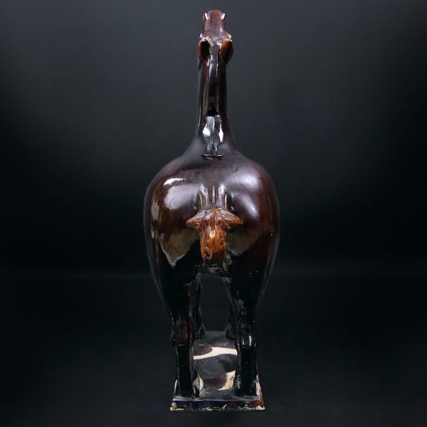 Grand cheval chinois style Tang brun en terre cuite émaillée Art chinois (dos)