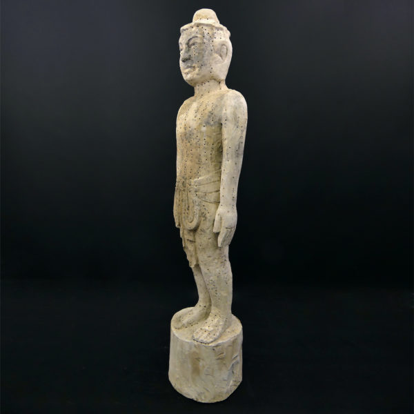 Grande statue acupuncture homme sculptée en bois Chine Mi-XXe (3/4)