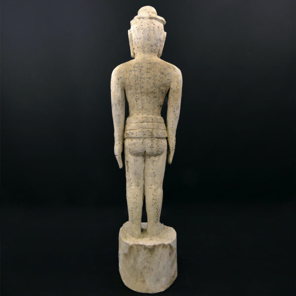 Grande statue acupuncture homme sculptée en bois Chine Mi-XXe (dos)