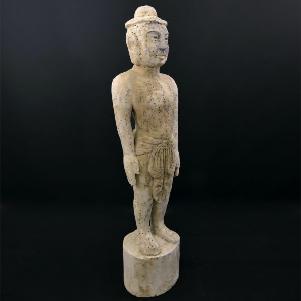 Grande statue acupuncture homme sculptée en bois Chine Mi-XXe (3/4)