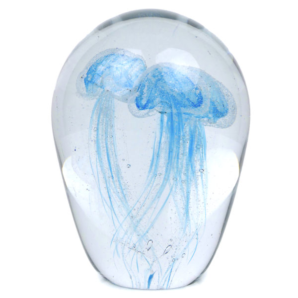 Grande sulfure 3 méduses bleues en verre transparent Déco vintage (face)
