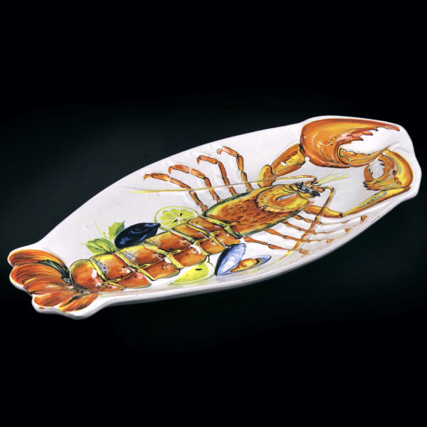 Grand plat Homard en céramique des années 60 Artisanat italien (dos 3/4)