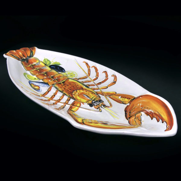 Grand plat Homard en céramique des années 60 Artisanat italien (dessus 3/4)