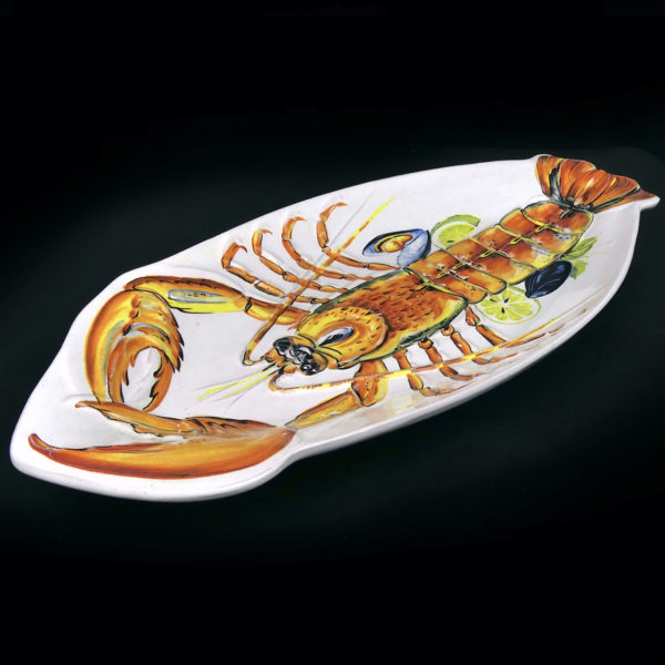 Grand plat Homard en céramique des années 60 Artisanat italien (dessus 3/4)