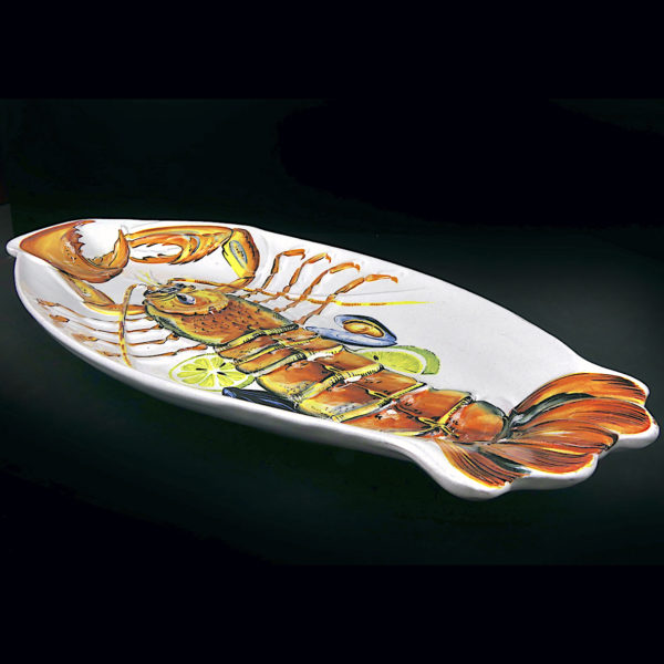 Grand plat Homard en céramique des années 60 Artisanat italien (dos 3/4)