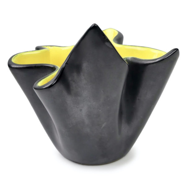 Coupe corolle asymétrique en céramique jaune et gris anthracite Années 60 (dos)