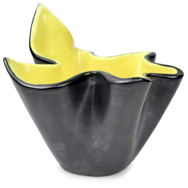 Coupe corolle asymétrique en céramique jaune et gris anthracite Années 60 (3/4)
