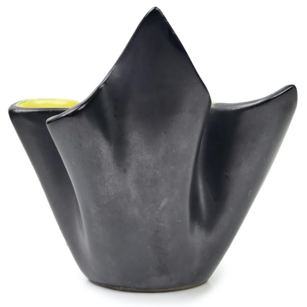 Coupe corolle asymétrique en céramique jaune et gris anthracite Années 60 (dos)