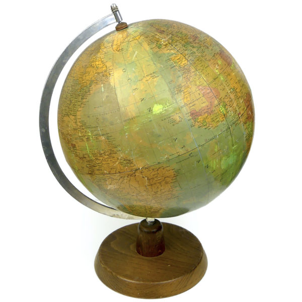 Grand globe terrestre de bureau vintage de Räth fabriqué en Allemagne de l'Est RDA (profil)
