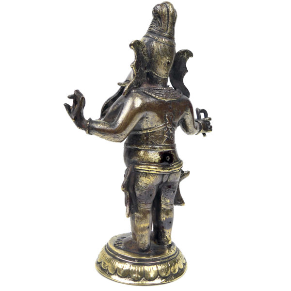 Statuette Ganesh debout aux 4 bras en laiton Idole religieuse hindoue (3/4 dos)