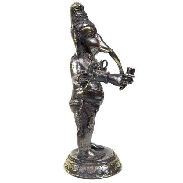Statuette Ganesh debout aux 4 bras en laiton Idole religieuse hindoue (profil)