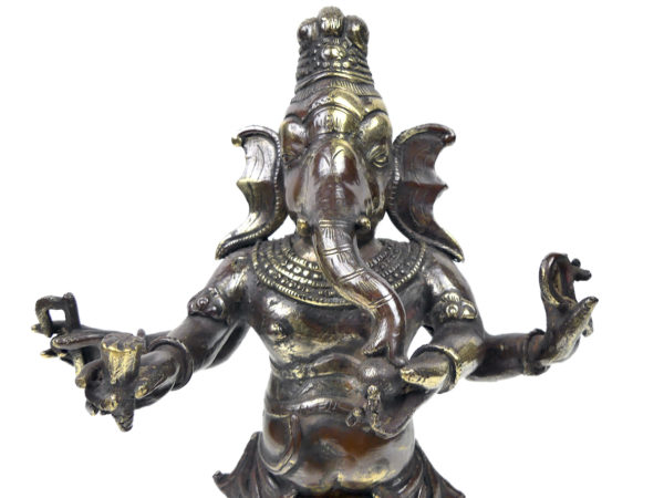 Statuette Ganesh debout aux 4 bras en laiton Idole religieuse hindoue (face)