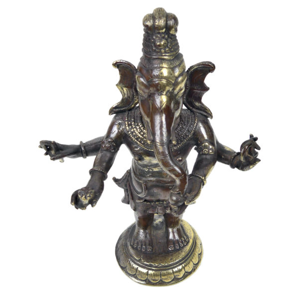 Statuette Ganesh debout aux 4 bras en laiton Idole religieuse hindoue (dessus 3/4)