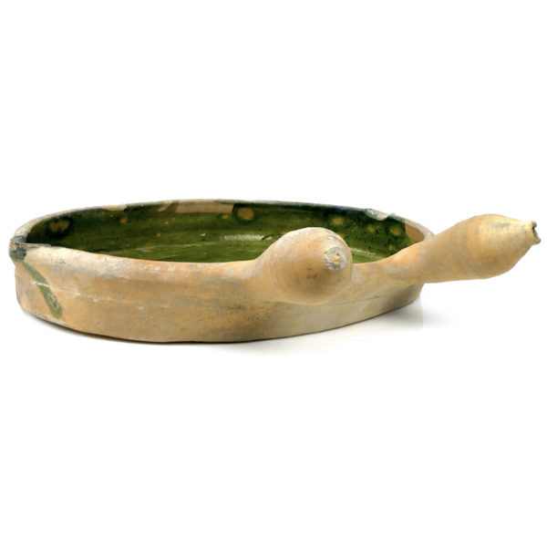 Lèchefrite Saintongeais ancien vernissé vert Poterie de Saintonge XIXe (3/4)