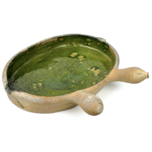 Lèchefrite Saintongeais ancien vernissé vert Poterie de Saintonge XIXe (3/4)