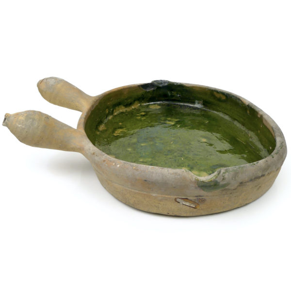 Lèchefrite Saintongeais ancien vernissé vert Poterie de Saintonge XIXe (profil)