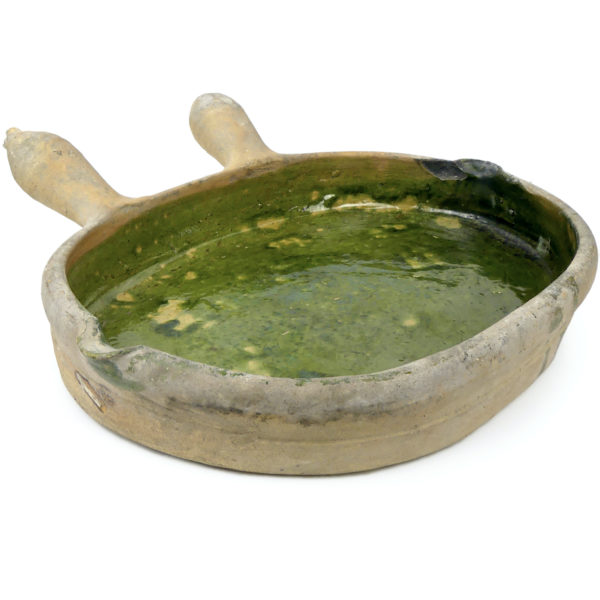 Lèchefrite Saintongeais ancien vernissé vert Poterie de Saintonge XIXe (3/4)