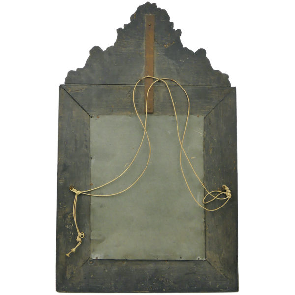 Miroir à parclose ancien à fronton encadrement floral laiton repoussé (dos)
