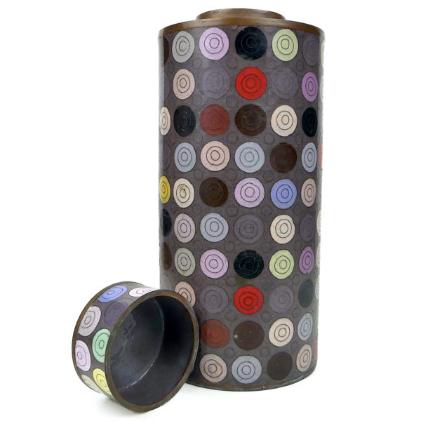 Pot à thé en cloisonné cercles et ronds multicolores (face ouvert)