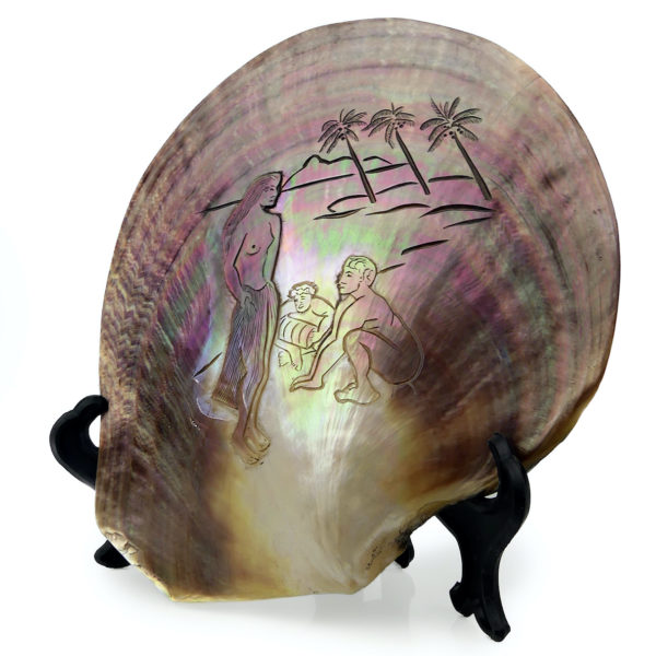 Grande coquille d’huître perlière polie et ciselée Souvenir de Polynésie (3/4)
