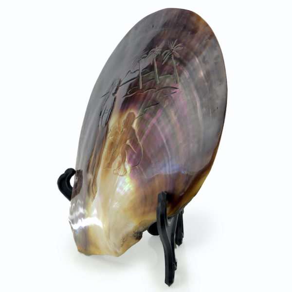 Grande coquille d’huître perlière polie et ciselée Souvenir de Polynésie (3/4)