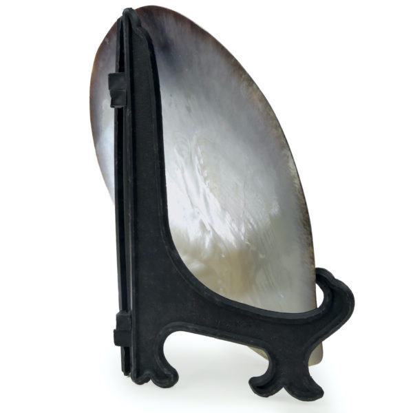 Grande coquille d’huître perlière polie et ciselée Souvenir de Polynésie (3/4 dos)