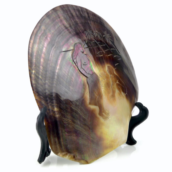 Grande coquille d’huître perlière polie et ciselée Souvenir de Polynésie (3/4)