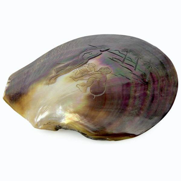 Grande coquille d’huître perlière polie et ciselée Souvenir de Polynésie (3/4)