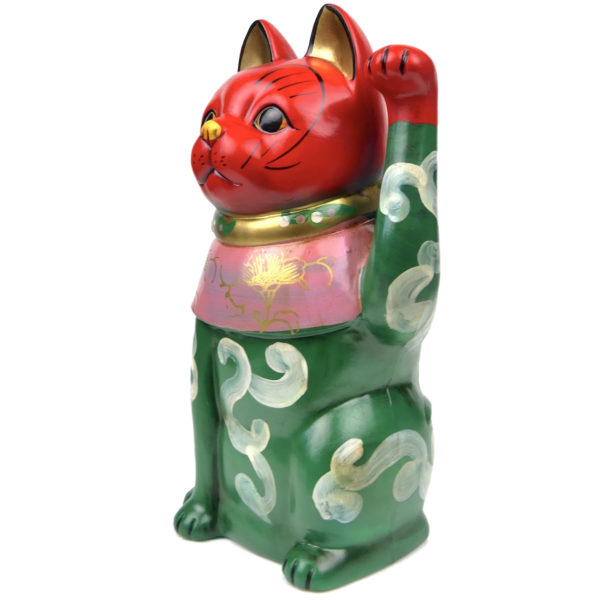 Maneki-neko patte gauche levée Chat porte-bonheur ancien en céramique Japon Shōwa (3/4)