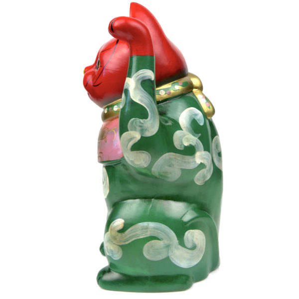 Maneki-neko patte gauche levée Chat porte-bonheur ancien en céramique Japon Shōwa (profil)