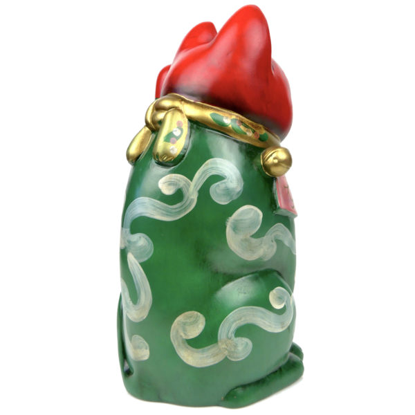 Maneki-neko patte gauche levée Chat porte-bonheur ancien en céramique Japon Shōwa (3/4 dos)