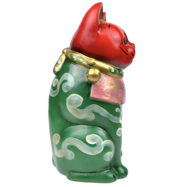 Maneki-neko patte gauche levée Chat porte-bonheur ancien en céramique Japon Shōwa (profil)