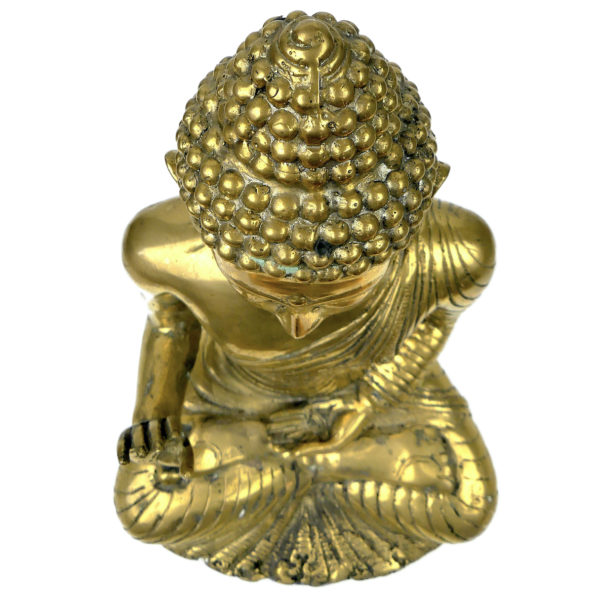 Bouddha de la Protection thaïlandais assis Abhaya Mudrā en laiton poli massif (dessus)